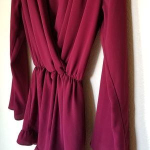 Honey Punch Burgundy Long Sleeve Playsuit